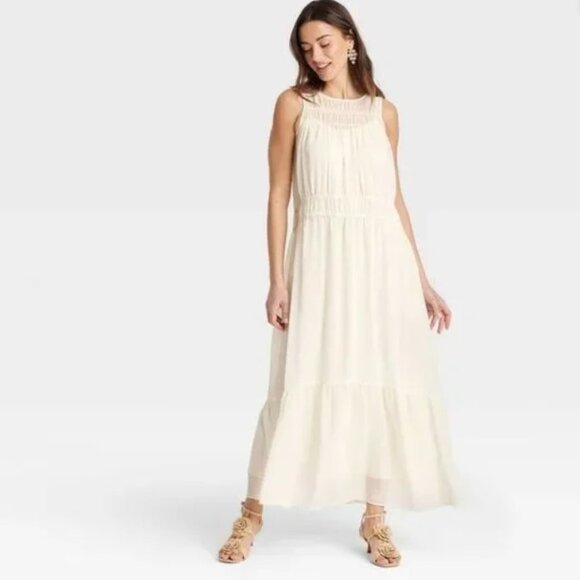 A New Day Cream Sheer Chiffon Wedding Party Occasion Maxi Slip Dress NWT XXL - Picture 2 of 4